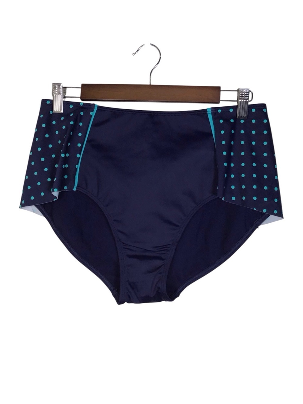 NWOT SPANX Flirty Skirted Swim Bottom in Navy Splash Polka Dot Size 12.